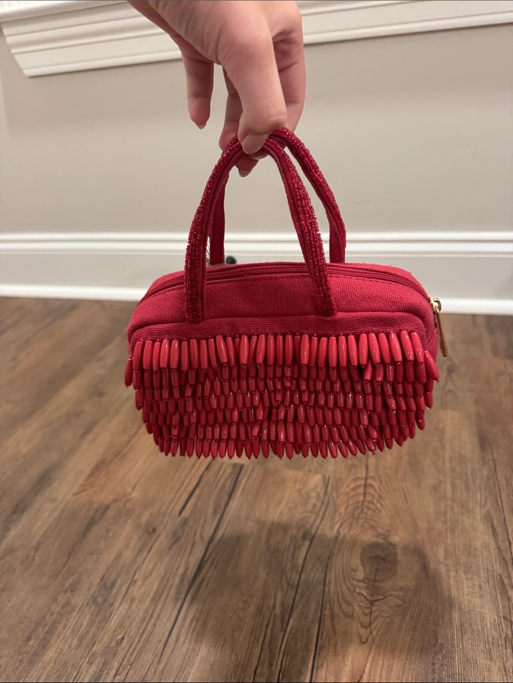 a new day Red Beaded Mini Handbag